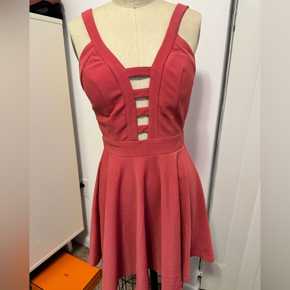 Chic Coral Strappy Mini Dress